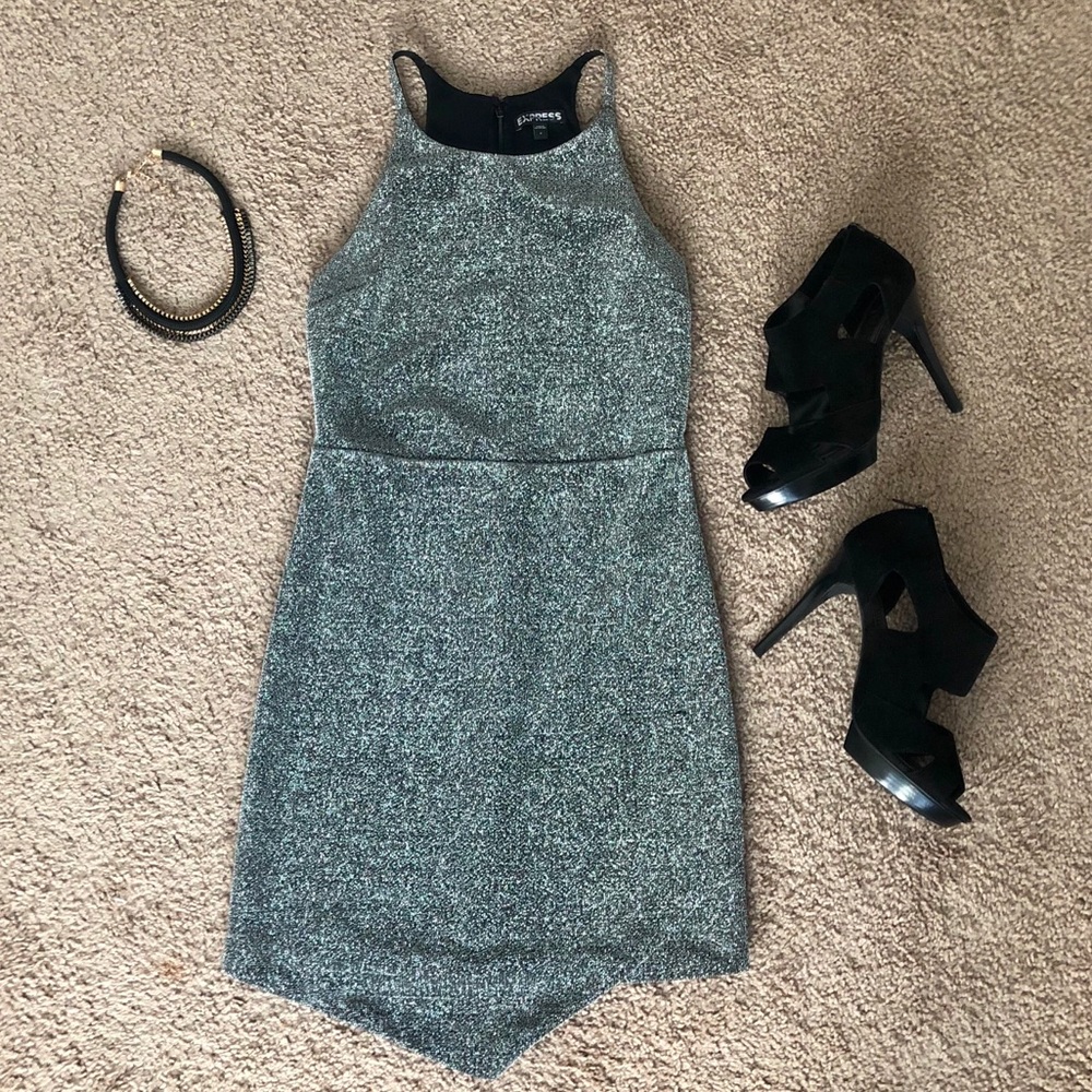 Express Silver Asymmetrical High Collar Dress